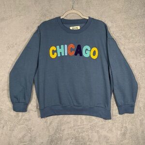 New York Popular Chicago Embroidered Chenille Pullover Sweatshirt Lrg Blue Patch